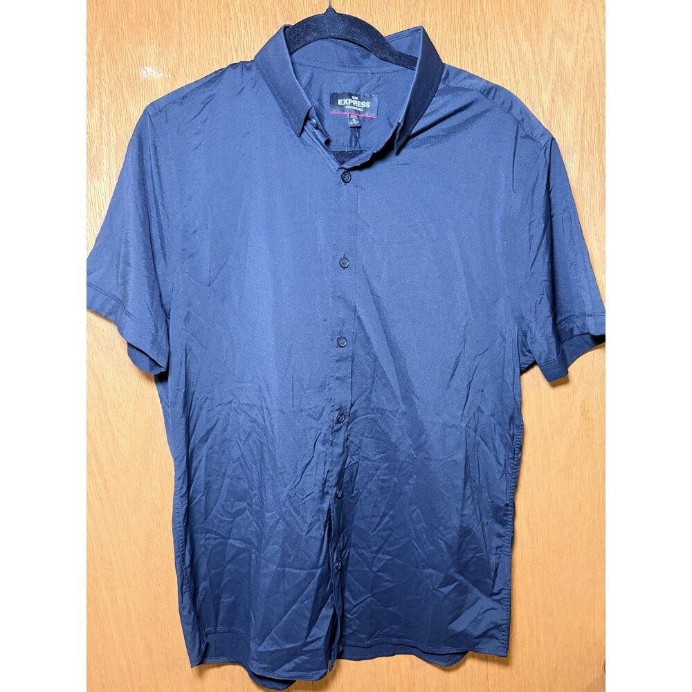 Express Men's Slim Performance Dress Shirt Short Sleeve Charcoal Size M